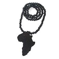 Valuu Africa Map Hip-hop Wooden Pendant Piece Wooden Bead Chain Necklace African Jamaican Wood Style Necklace for Men and Women