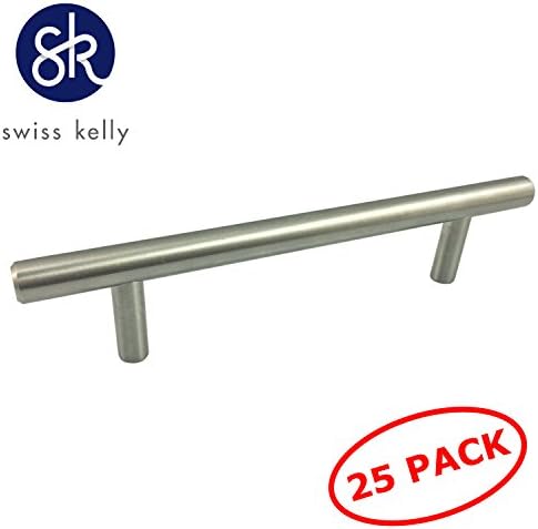 Diameter 1/2" (25 Pack, L: 6 Inch CC: 4 Inch) Swiss Kelly Hardware Satin Nickel Kitchen Cabinet Handles Drawer Pulls