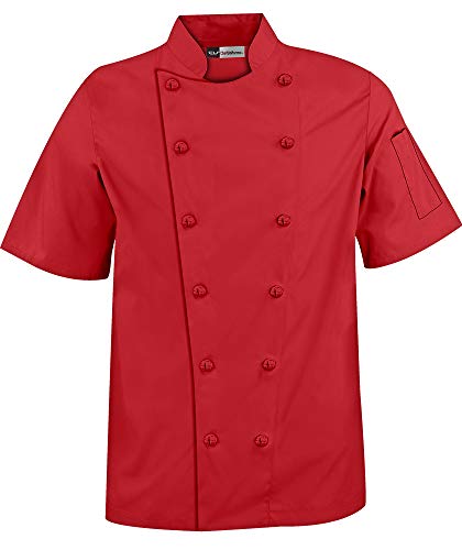Men's Traditional Chef Coat with Knotted Cloth Buttons (XS-3X, 3 Colors) (X-Large, True Red)