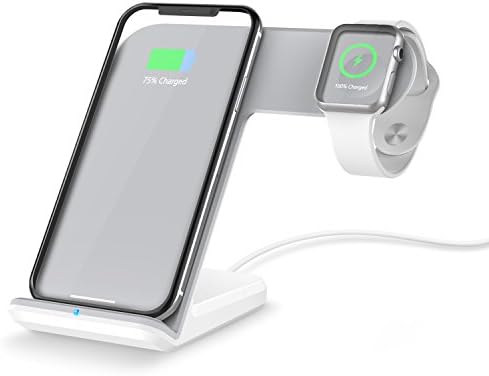 DBigness Multifunction 2 in 1 QI Standard Wireless Fast Charge Dock, iWatch Charging Stand Holder Charger Station for iPhone X XS Max 8 8Plus, Samsung S9,Note8,Galaxy S8,S7,S7 edge, S6 edge+,Note 5