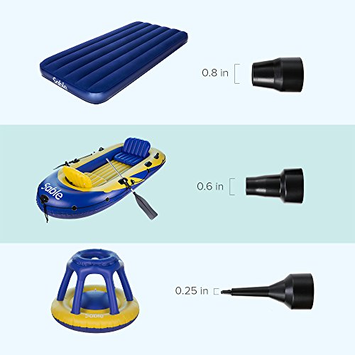 Sable Air Pump, Portable QuickFill Inflator Deflator with 3 Nozzles