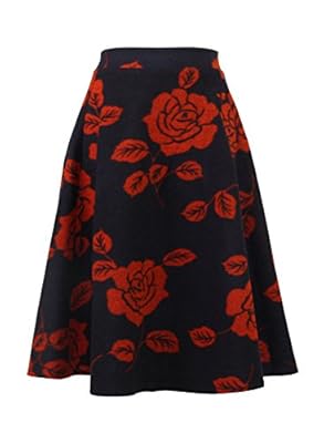 emondora Women's Wool Woolen High Waist A-Line Flared Vintage Midi Skirt
