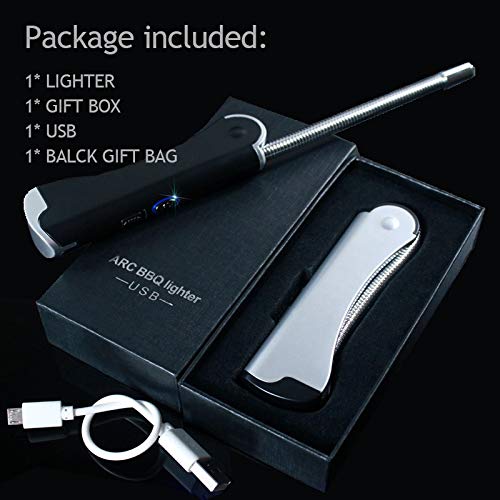 Candle Lighters,Windproof Electric 2in1 USB Rechargeable Arc Long Lighter with Flexible Neck Foldable Flameless Pocket Lighters for BBQ Grill Firework Cupcake Fireplace Cigarette (Black)