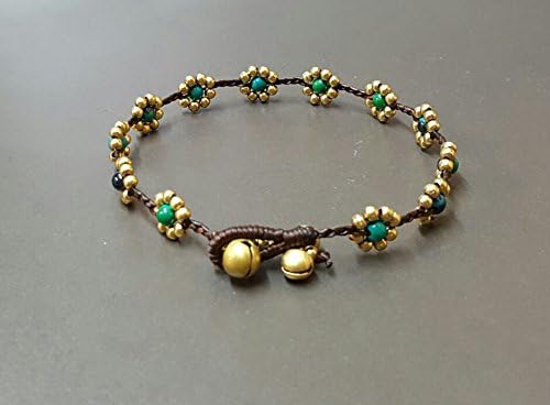 Handmade Chrysocolla Brass Flower Anklet