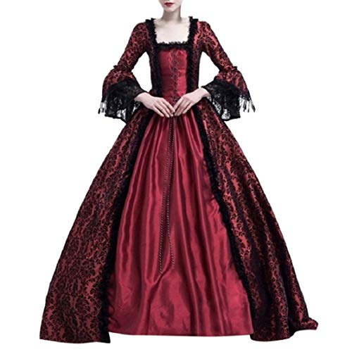 Women Hollow Trumpet Sleeve Flare Dress Off Shoulder Vintage Party Club Elegant Performance Medieval Costume by Lowprofile Blue