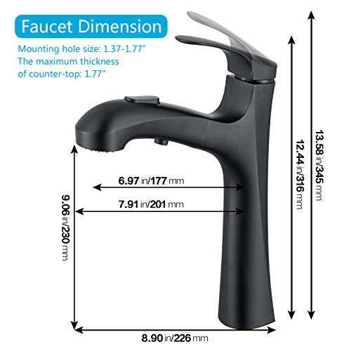 MIAOHUI Matte Black Vessel Sink Faucet, Pull Out Tall Bathroom Faucet