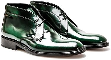 Customized Shoes - Green Polished Leather Desert Boot - Man