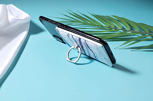 2Pack PU Adhesive Phone Pocket with Ring,Cell Phone Stick On Card Wallet Sleeve,Credit Cards/ID Card Holder Double Secure with 3M Sticker for Back of iPhone,Android Smartphones-Sand Marble Purple Ring