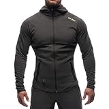 BROKIG Men's Gym Zip Hoodie, Workout Bodybuilding Fitted Muscle Slim Fit Hoody Jacket Sweatshirts With Pockets