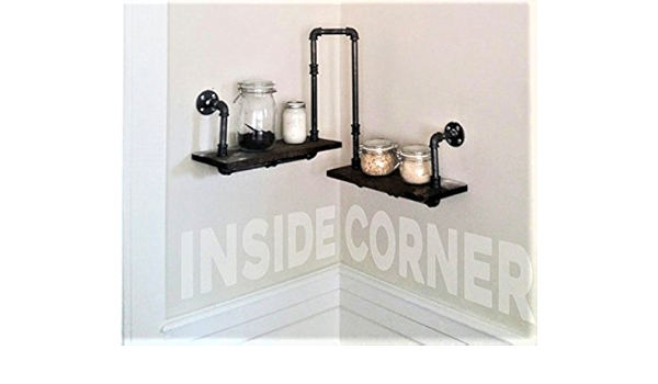 Amazon Com Corner Pipe Shelf Industrial Chic Rustic Modern Pipe Decorations Pine Wood Shelf Corner Shelf Industrial Home Decor Home Kitchen