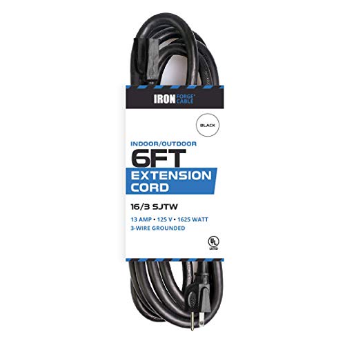 6 Ft Outdoor Extension Cord - 16/3 Heavy Duty Black Cable