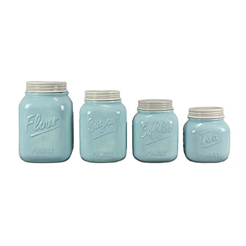Blue Ceramic Mason Jar Canister Set (Set of 4) by ZallZo The Home