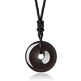COAI Adjustable Round Donut Black Obsidian Pendant Grounding Stone Protection Necklace