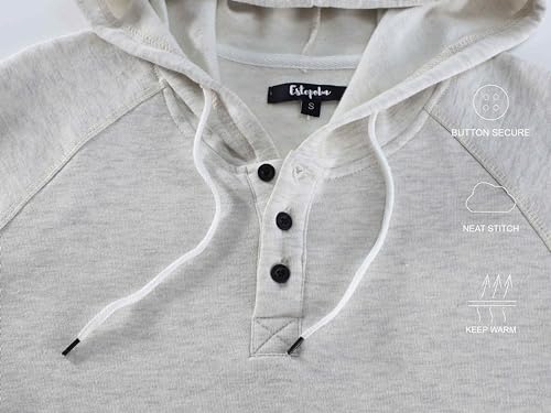 ESTEPOBA MEN’S CASUAL LONG SLEEVE HENLEY SWEATSHIRT KNIT FLEECE ACTIVE SPORTS HOODIE PULLOVER HEATHER CHARCOAL XL
