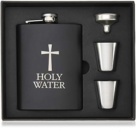 Hip Flask for Liquor, Holy Water Flask for Funny Gift, 8oz Stainless Steel with Funnel, Discrete Shot Drinking of Alcohol, Whiskey, Rum and Vodka, for Men and Women, US-AKI-27 (Holy Water Flask)