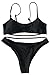 QINSEN High Waist Bikini Swimwear for Women Cutout Strappy Bandage 2PCS Bathing Suit Outfit Black L