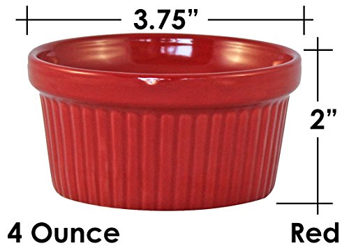 ITI Ceramic Stackable Baking Ramekins/Condiment Sauce Cups with Pan Scraper, Medium/Large, 4-Pack (4 Ounce, Red)