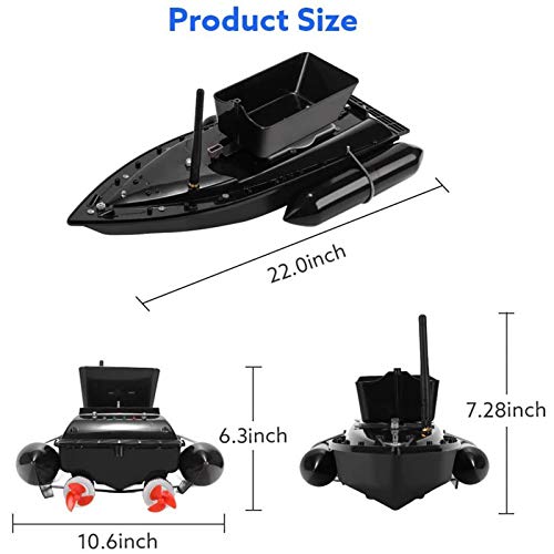 Bateau D’amorce, Bateau De Pêche Rc De 5 Heures D’exécution, Bateau Télécommandé De 300 M, Chargement De 1,2 Kg Anti-herbe Vent Double Moteurs D’appât De Pêche Avec Lumière De Navigateur Led,noir