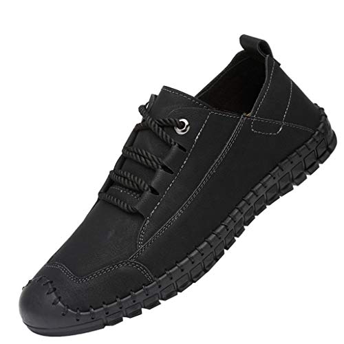 New in Respctful✿Men's Spring Penny Loafers Soft Leather Driving Boat Shoes Casual Handmade Lace-Up Flats Dress Shoes Black