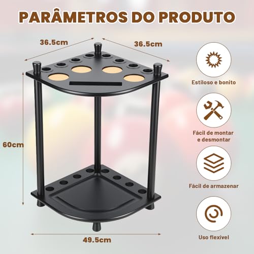 Suporte de Pau de Piscina, Suporte para Taco de Piscina de Chão, Suporte para Taco de Sinuca, Apenas Suporte para Tacos, Comporta 8 Bastões de Piscina e um Conjunto Completo de Bbolas
