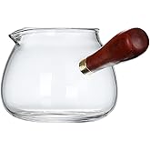 Tofficu Borosilicate Glass Tea Dispenser with Wooden Handle 4 Inch Heatproof Side Pour Fair Cup for Home Kung Fu Tea Set