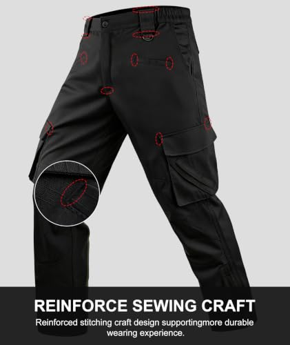 ZITY Men's Work Pants, Outdoor Mountaineering Elastic Waist Hiking Cargo Tactical Pants with Multiple Pockets