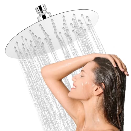 8 Inch/20 cm Shower Sprayer Round Stainless Steel Rain Shower Head with 360° Adjustable, G1/2 Inch, Silver