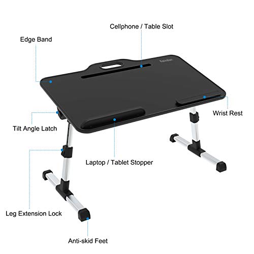 Laptop Desk Bed Tray Table, Height & Angle Adjustable Sit and Stand Desk, Right & Left Handed Design Portable Laptop Table with Handle,Foldable Bed Desk for Laptop and Writing in Sofa Couch (Large)