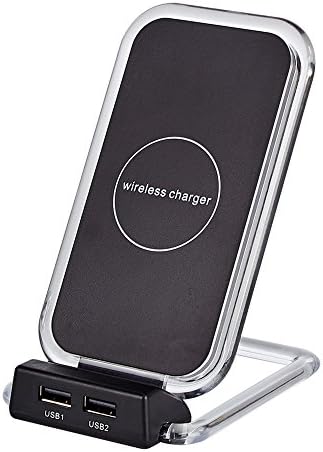 3 Coils Pad Qi Wireless Charger, Fast Charging Stand with Two USB Output for Samsung Galaxy Note 5/ 8/ S8/ S8 Plus/ S7, iPhone X / 8 / 8 Plus and More Other Qi-Enabled Devices-NO AC Adapter, Black