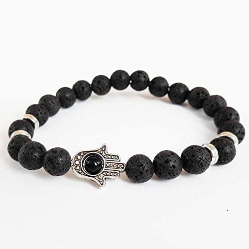 Yestone Jewelry 8mm Black Lava Stone Gold Evil Eye Charm Hamsa Bracelet for Men and Women