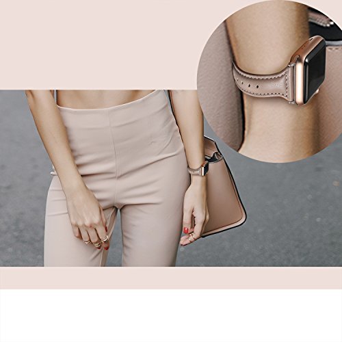 Secbolt Leather Compatible Apple Watch Band 42mm 44mm Caramel Chocolate Slim Replacement Retro Wristband Sport Strap for Iwatch, Series 4 3 2 1, Edition Stainless Steel Buckle