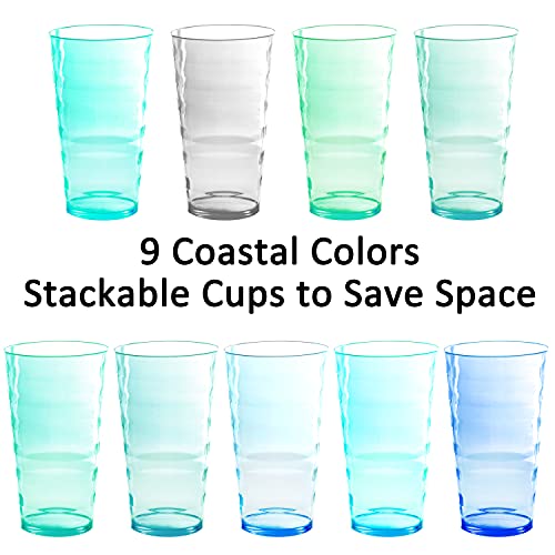 Youngever 9 Pack 20 Ounce Plastic Tumblers, Cafe BreakResistant