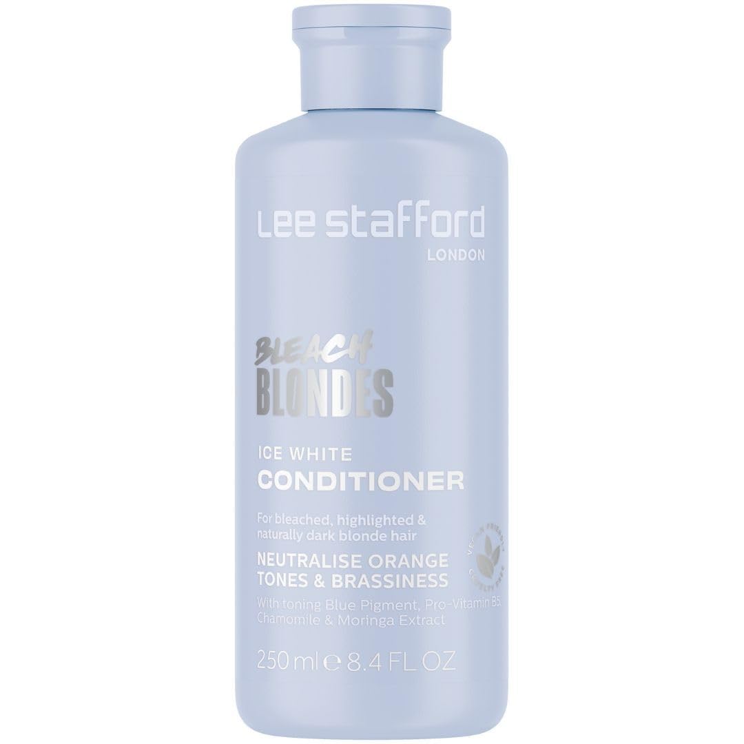Lee Stafford Blue Toning Conditioner | Bleach Blonde Ice White - Corrects Brassy & Yellow Orange Tones to Silver Platinum, Great for Highlighted, Bleached, & Naturally Dark Hair, No Purple, 250 ml — image 1