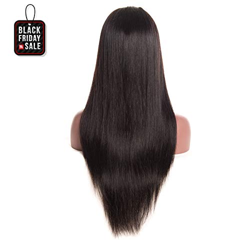 HC Straight 360 Lace Frontal Wig with Natural Hairline and High Ponytail Peruvian Virgin 360 Lace Frontal Human Hair Wigs for Black Women 150% Density Natural Color (22inch)