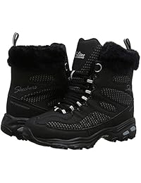 Skechers D'Lites-Bomb Cyclone - Pantalón deportivo para mujer Botas cortas con cordones y cuello de piel
