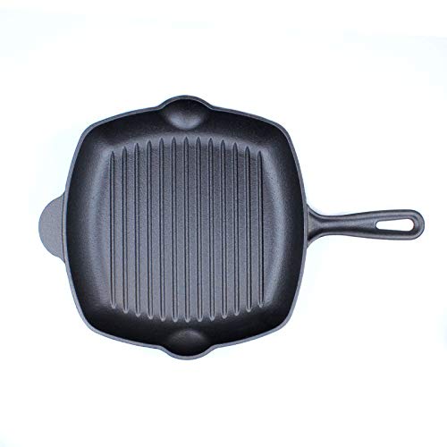 Pre-Seasoned Cast Iron Grill Skillet Pan 12 Inch (11 Inches Square). Stove and Oven Safe. For Camping and Barbecue. By Fresh Australian Kitchen.