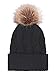 Arctic Paw Women's Weave Knit Beanie with Faux Fur Pompom, Black