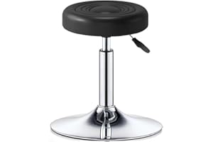 Hbluefat Adjustable Height Swivel Vanity Chair, 360 Degree Rotation, PU Leather Round Stool, Black