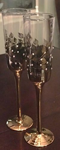 Gold and Black Champagne Glasses for Wedding Set of 2