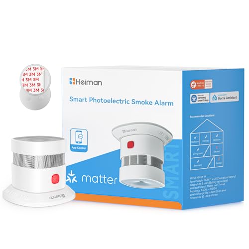 Heiman Smoke Detector Matter Over Thread with Magnetic Attachment, 5 Year Changeable Battery, EN 14604, 85 dB, for Apple Home, SmartThings & Home Assistant, Hub Required, HS1SA-M