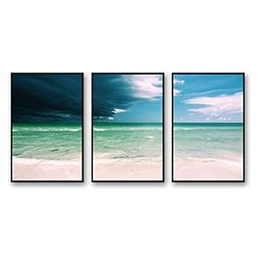 Framed Canvas Wall Art for Living Room, Bedroom Ocean Sea Beach Canvas Prints for Modern Home Decoration Ready to Hang - 16"x24"x3 Panels