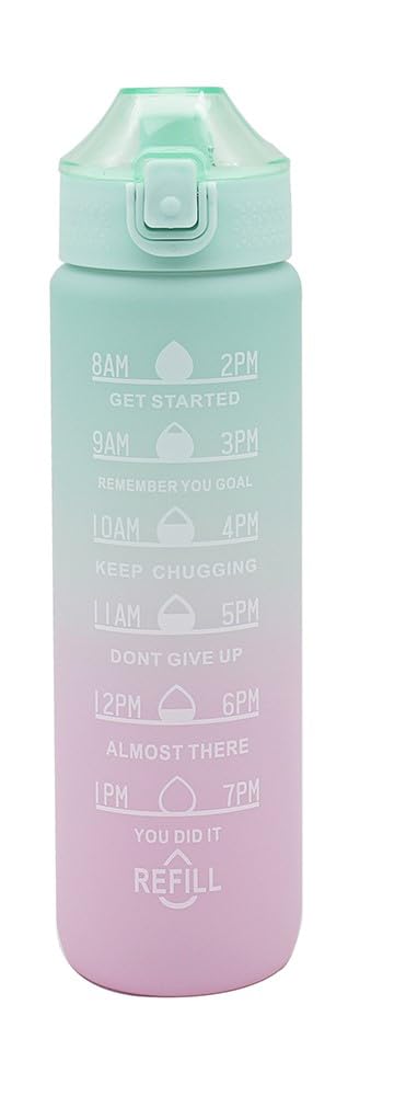 Hydration Water Bottle - Green Top, 1 Litre Graduated, BPA Free