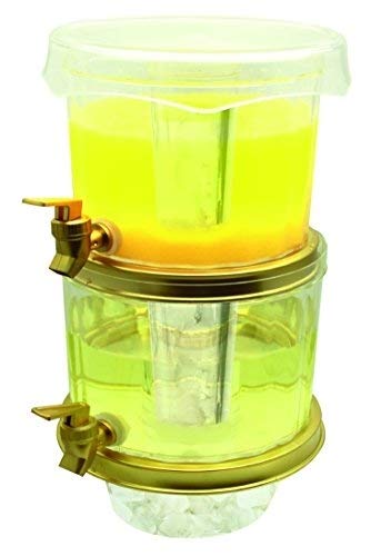 Adorn Home - Crystal Clear 2-Tier Ice Beverage Dispenser | Outdoor/Indoor Drink Beverage Dispenser | 2-Tier, 3 Ice Chambers & 2 Gold plated Faucets | Decorative,Stylish Lid Cover and Cup Tray