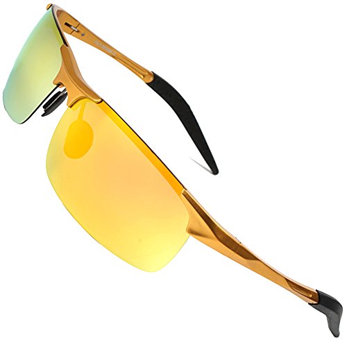 MOTELAN Men's Polarized Sunglasses for Driving Fishing Golf Metal Glasses UV400 Golden