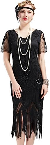 BABEYOND 1920s Art Deco Fringed Sequin 