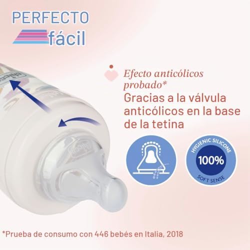 Biberón Perfect Easy Fast Flow, con tetina Physio de silicona suave y acabado Soft Sense, anticólicos, reduce la regurgitación y la irritabilidad, biberón de plástico de 330 ml, 4m+, niño