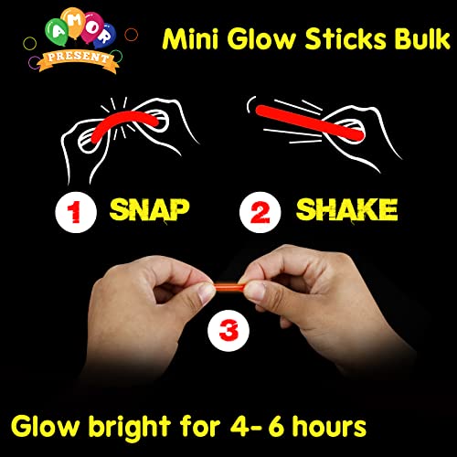 AMOR PRESENT 220PCS Mini Glow Sticks Bulk, 2 Inch Bright Neon Light Sticks 5 Colors Light Up Sticks Glow Party in The Dark Neon Halloween Candy Bag Fillers