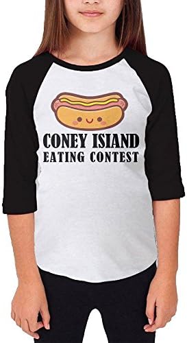 Shenmm Coney Isiand Eating Contest Boys&Girls Middle Raglan Round Collar Tee