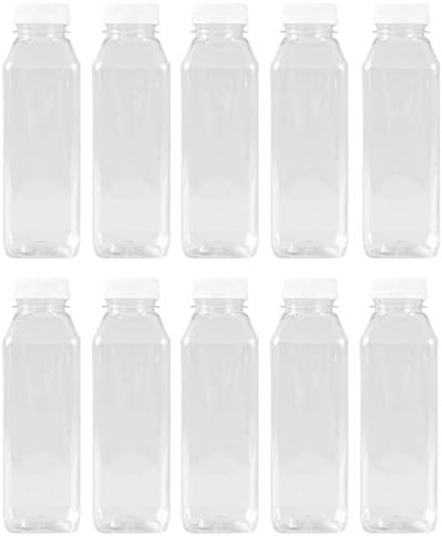 16 Oz Clear Plastic Juice/Dressing PET Square Container w/ White Tamper Evident Caps by Pexale(TM)- (Case of 100)