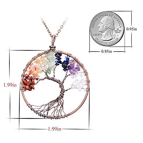 AQwzh.. NIUTA Chakra Gemstone Tree of Life Natural Tumbled Gemstone Wire Wrapped Pendant Necklace - Thumbnail 3